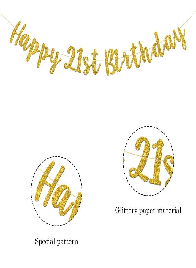 Ozekov Happy 21st Birthday Banner Boy Girl's Twenty One Years Old Cheers to 21 Years Banner, 21st Birthday Party Decorations Supplies Gold Glitter - Image 3